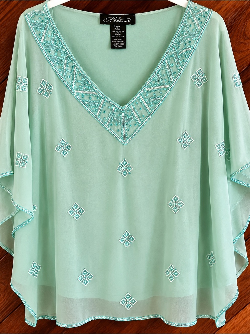 Midnight Velvet Green Beaded Blouse Women’s XL – - Picture 4 of 7